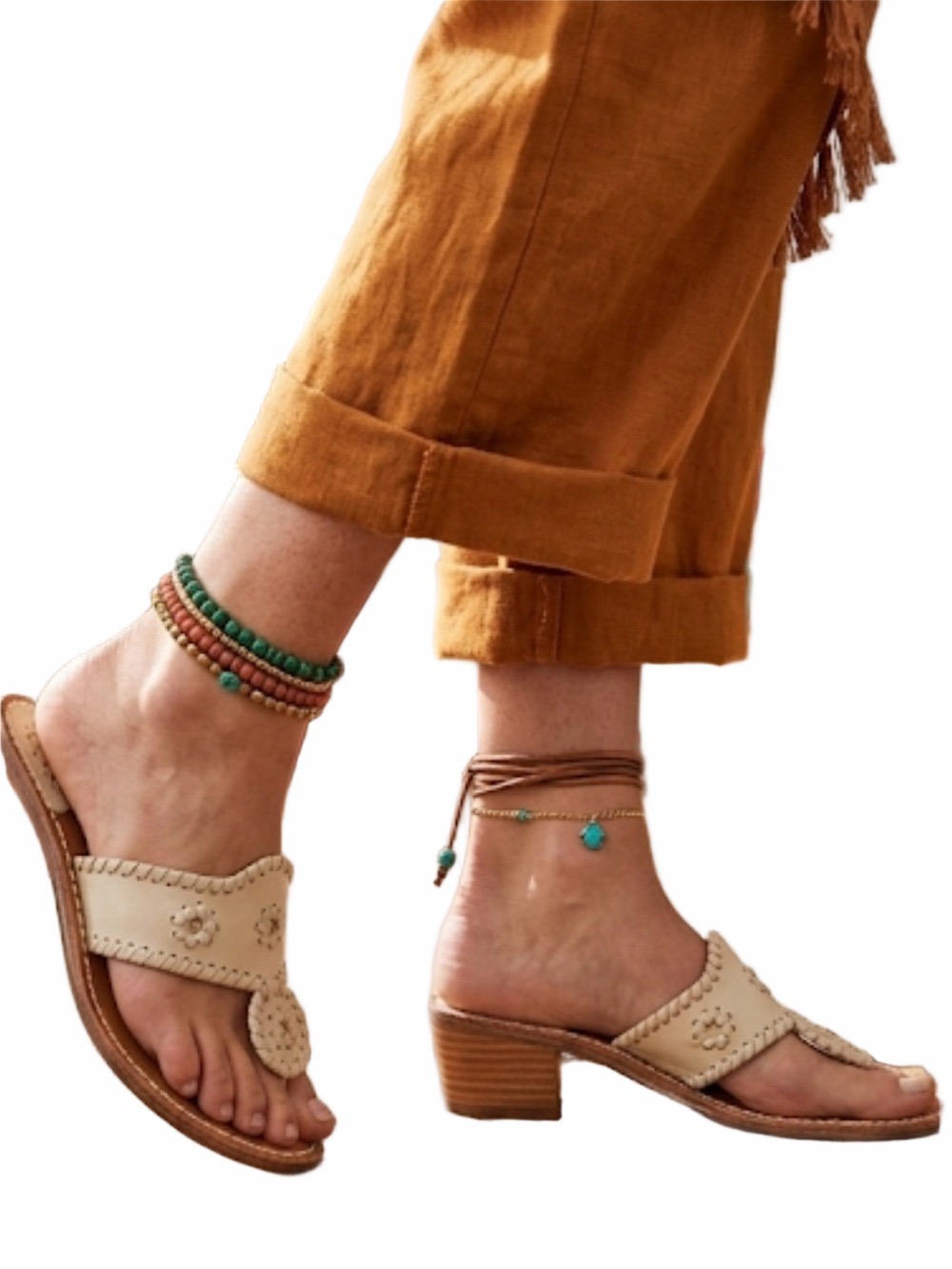 Jack Rogers Cream Leather Floral Cutout Block Heel Mule – Size 6